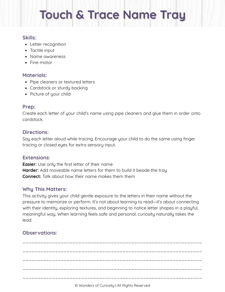 This is an image of a Touch and Trace Name Tray lesson plan