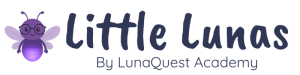 Little Lunas by LunaQuest Academy logo with purple firefly
