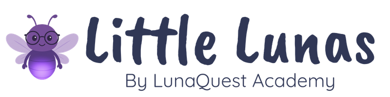 Little Lunas by LunaQuest Academy logo with purple firefly